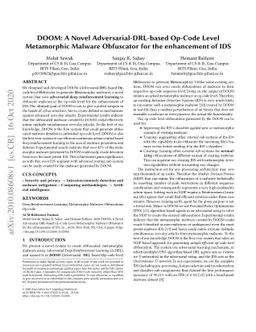 DOOM: A Novel Adversarial-DRL-Based Op-Code Level Metamorphic Malware
  Obfuscator for the Enhancement of IDS