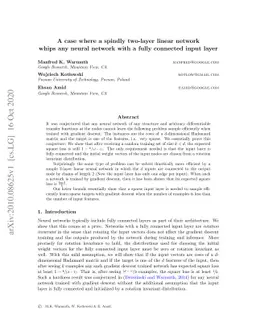 A case where a spindly two-layer linear network whips any neural network
  with a fully connected input layer