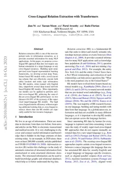 Cross-Lingual Relation Extraction with Transformers