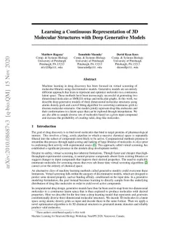 Learning a Continuous Representation of 3D Molecular Structures with
  Deep Generative Models