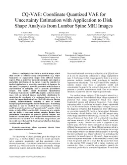 CQ-VAE: Coordinate Quantized VAE for Uncertainty Estimation with
  Application to Disk Shape Analysis from Lumbar Spine MRI Images