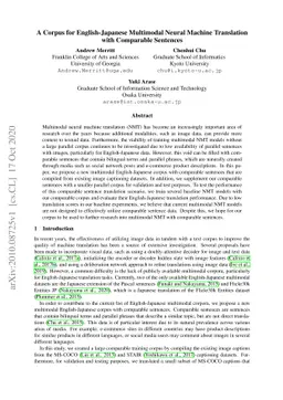 A Corpus for English-Japanese Multimodal Neural Machine Translation with
  Comparable Sentences