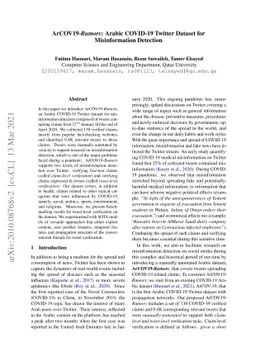 ArCOV19-Rumors: Arabic COVID-19 Twitter Dataset for Misinformation
  Detection