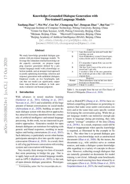 Knowledge-Grounded Dialogue Generation with Pre-trained Language Models