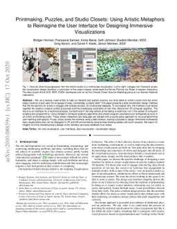 Printmaking, Puzzles, and Studio Closets: Using Artistic Metaphors to
  Reimagine the User Interface for Designing Immersive Visualizations