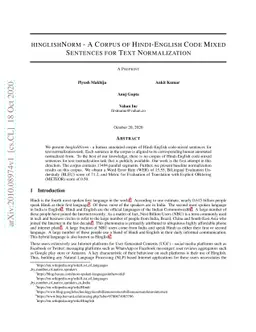 hinglishNorm -- A Corpus of Hindi-English Code Mixed Sentences for Text
  Normalization