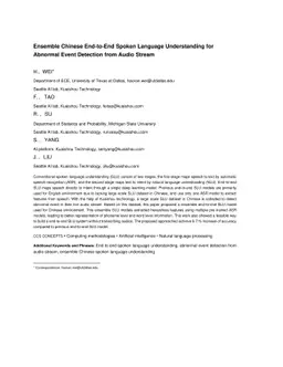 Ensemble Chinese End-to-End Spoken Language Understanding for Abnormal
  Event Detection from audio stream