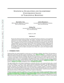 Statistical Guarantees and Algorithmic Convergence Issues of Variational
  Boosting