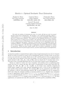 Hutch++: Optimal Stochastic Trace Estimation