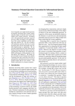 Summary-Oriented Question Generation for Informational Queries