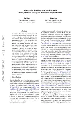Adversarial Training for Code Retrieval with Question-Description
  Relevance Regularization