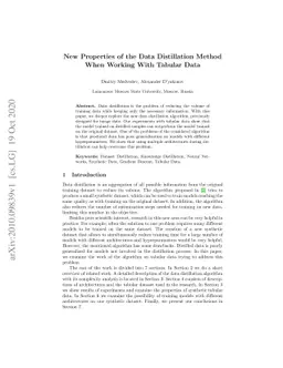 New Properties of the Data Distillation Method When Working With Tabular
  Data