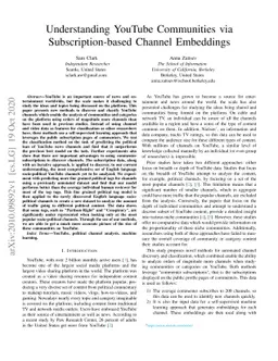 Understanding YouTube Communities via Subscription-based Channel
  Embeddings