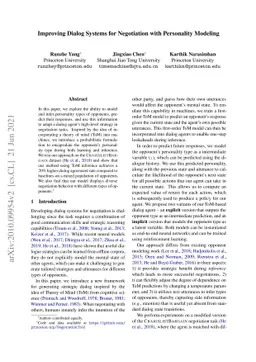 Improving Dialog Systems for Negotiation with Personality Modeling