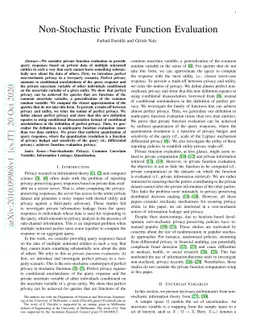 Non-Stochastic Private Function Evaluation