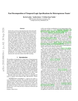 Fast Decomposition of Temporal Logic Specifications for Heterogeneous
  Teams
