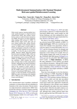 Multi-document Summarization with Maximal Marginal Relevance-guided
  Reinforcement Learning