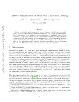 Entropy Regularization for Mean Field Games with Learning