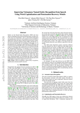 Improving Vietnamese Named Entity Recognition from Speech Using Word
  Capitalization and Punctuation Recovery Models