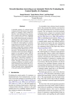 Towards Question-Answering as an Automatic Metric for Evaluating the
  Content Quality of a Summary