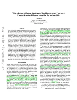 Why Adversarial Interaction Creates Non-Homogeneous Patterns: A
  Pseudo-Reaction-Diffusion Model for Turing Instability