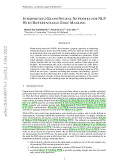 Interpreting Graph Neural Networks for NLP With Differentiable Edge
  Masking
