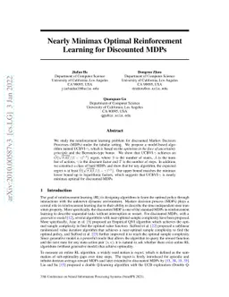 Nearly Minimax Optimal Reinforcement Learning for Discounted MDPs