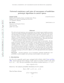 Universal consistency and rates of convergence of multiclass prototype
  algorithms in metric spaces