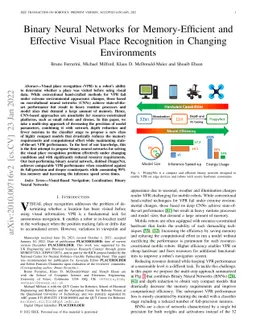 Binary Neural Networks for Memory-Efficient and Effective Visual Place
  Recognition in Changing Environments