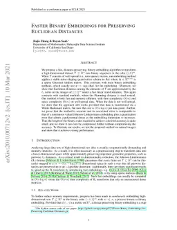 Faster Binary Embeddings for Preserving Euclidean Distances