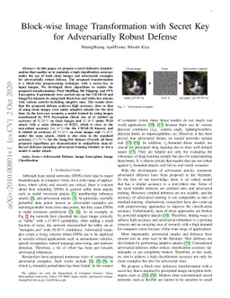 Block-wise Image Transformation with Secret Key for Adversarially Robust
  Defense