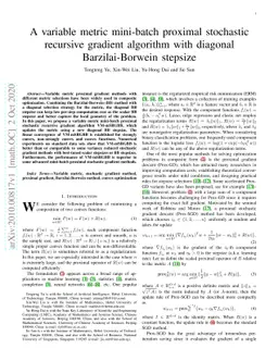 A variable metric mini-batch proximal stochastic recursive gradient
  algorithm with diagonal Barzilai-Borwein stepsize
