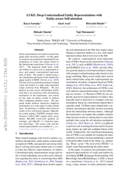 LUKE: Deep Contextualized Entity Representations with Entity-aware
  Self-attention