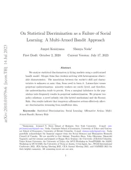 On Statistical Discrimination as a Failure of Social Learning: A
  Multi-Armed Bandit Approach
