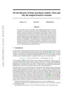On the linearity of large non-linear models: when and why the tangent
  kernel is constant