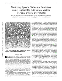 Stuttering Speech Disfluency Prediction using Explainable Attribution
  Vectors of Facial Muscle Movements