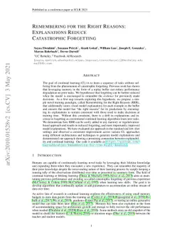 Remembering for the Right Reasons: Explanations Reduce Catastrophic
  Forgetting