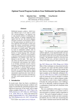 Optimal Neural Program Synthesis from Multimodal Specifications