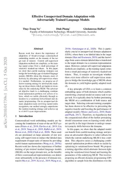 Effective Unsupervised Domain Adaptation with Adversarially Trained
  Language Models