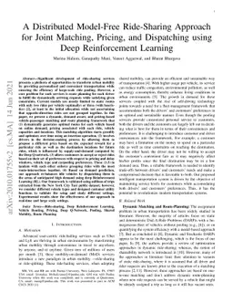 A Distributed Model-Free Ride-Sharing Approach for Joint Matching,
  Pricing, and Dispatching using Deep Reinforcement Learning
