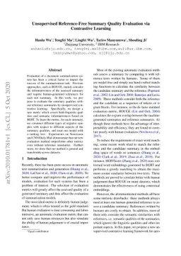 Unsupervised Reference-Free Summary Quality Evaluation via Contrastive
  Learning