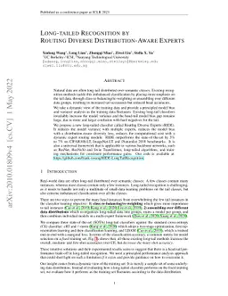 Long-tailed Recognition by Routing Diverse Distribution-Aware Experts