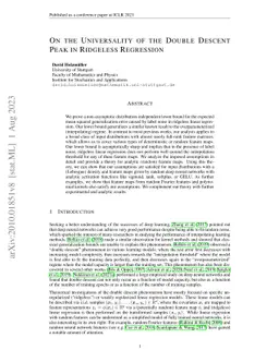 On the Universality of the Double Descent Peak in Ridgeless Regression