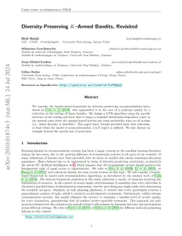 Diversity-Preserving K-Armed Bandits, Revisited