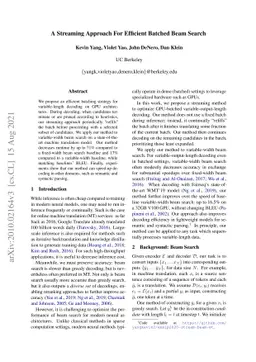 A Streaming Approach For Efficient Batched Beam Search