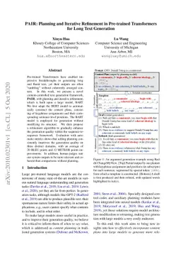 PAIR: Planning and Iterative Refinement in Pre-trained Transformers for
  Long Text Generation