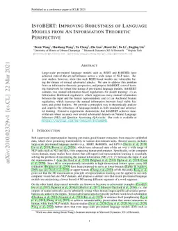 InfoBERT: Improving Robustness of Language Models from An Information
  Theoretic Perspective