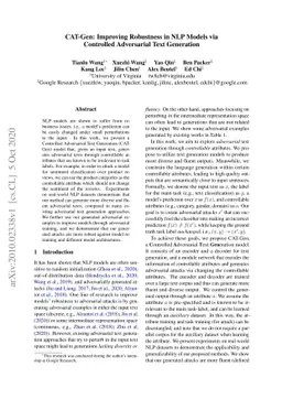 CAT-Gen: Improving Robustness in NLP Models via Controlled Adversarial
  Text Generation