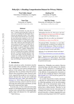 PolicyQA: A Reading Comprehension Dataset for Privacy Policies