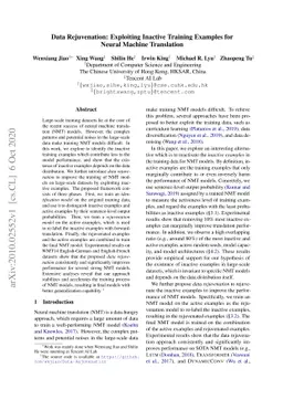 Data Rejuvenation: Exploiting Inactive Training Examples for Neural
  Machine Translation